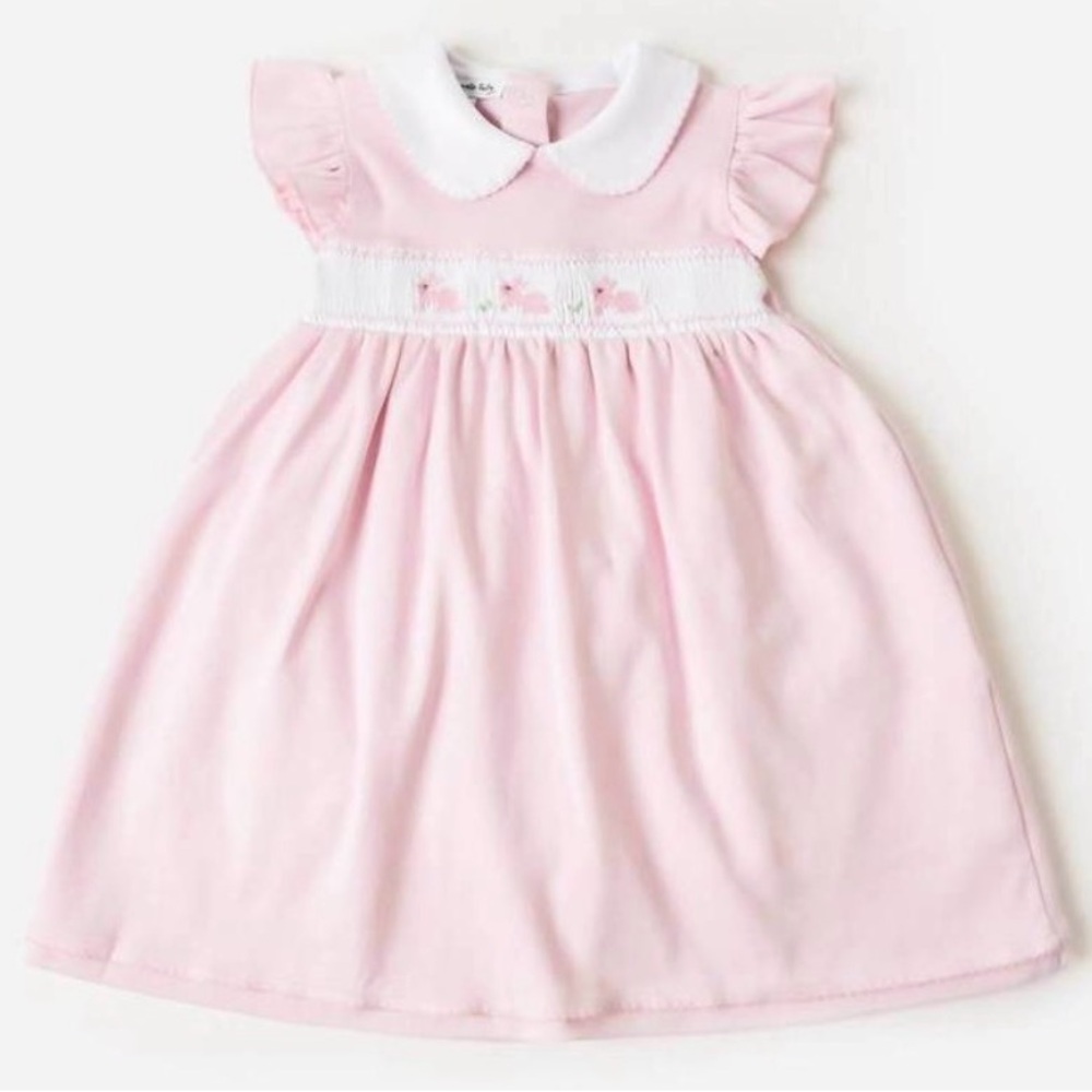 Magnolia Baby Pink Easter Bunny Smock Dress Girls size 6 Months